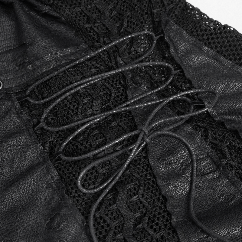 Black Net Splicing Irregular Short Dress / Gothic Women's Zipper Pull Front Dress