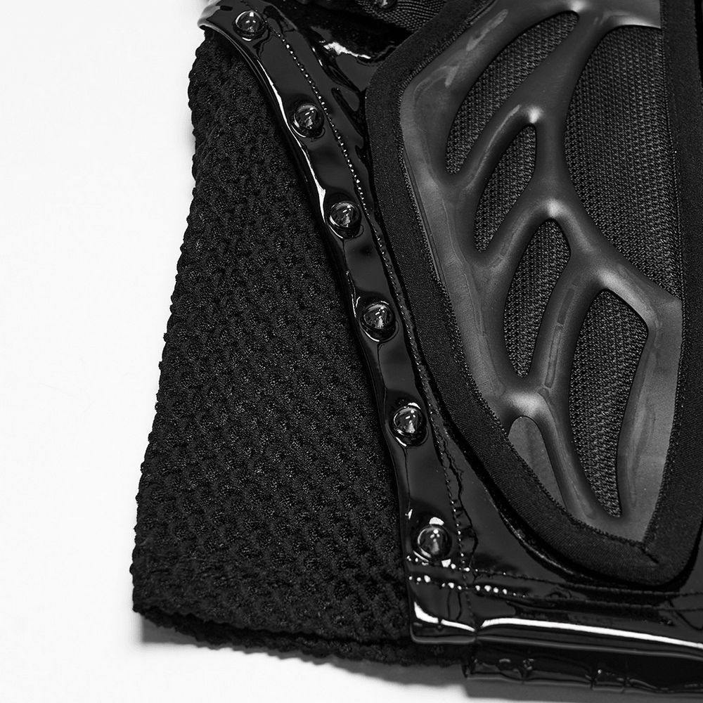 Black Patent Leather Techwear Mini Skirt with Buckles