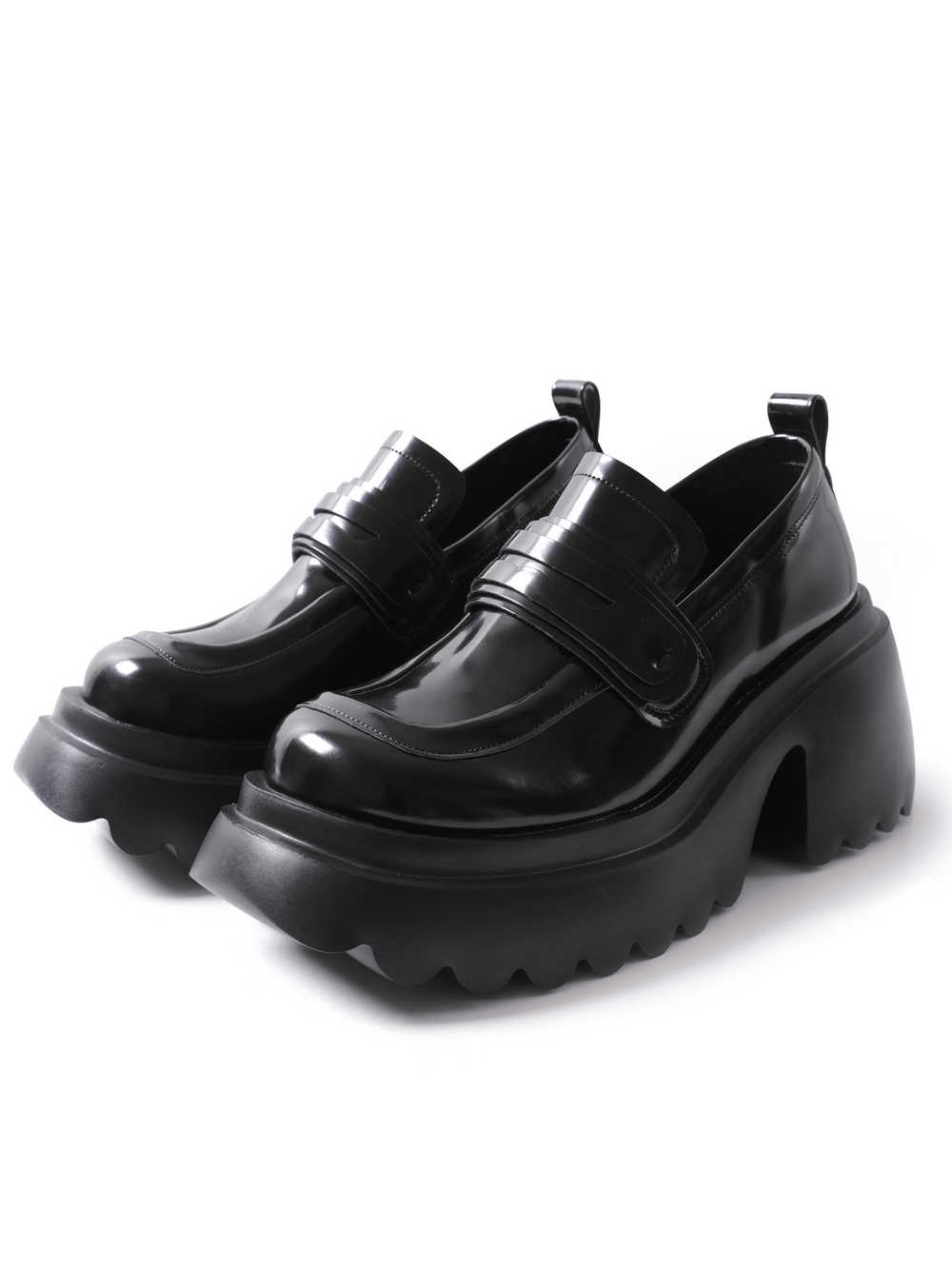 Black Patent Platform Loafers with Chunky Sole