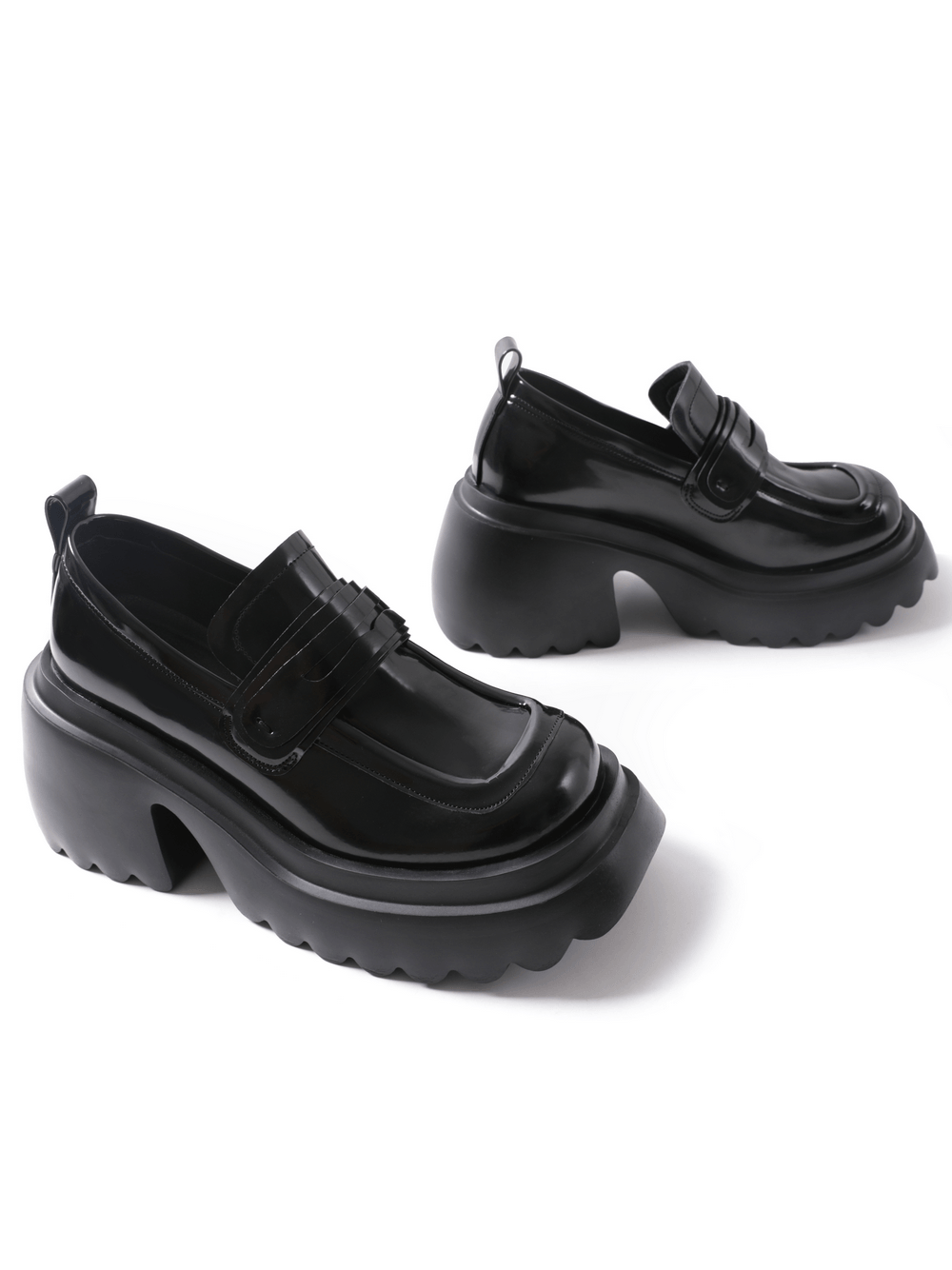 Black Patent Platform Loafers with Chunky Sole
