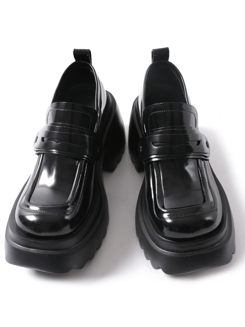 Black Patent Platform Loafers with Chunky Sole
