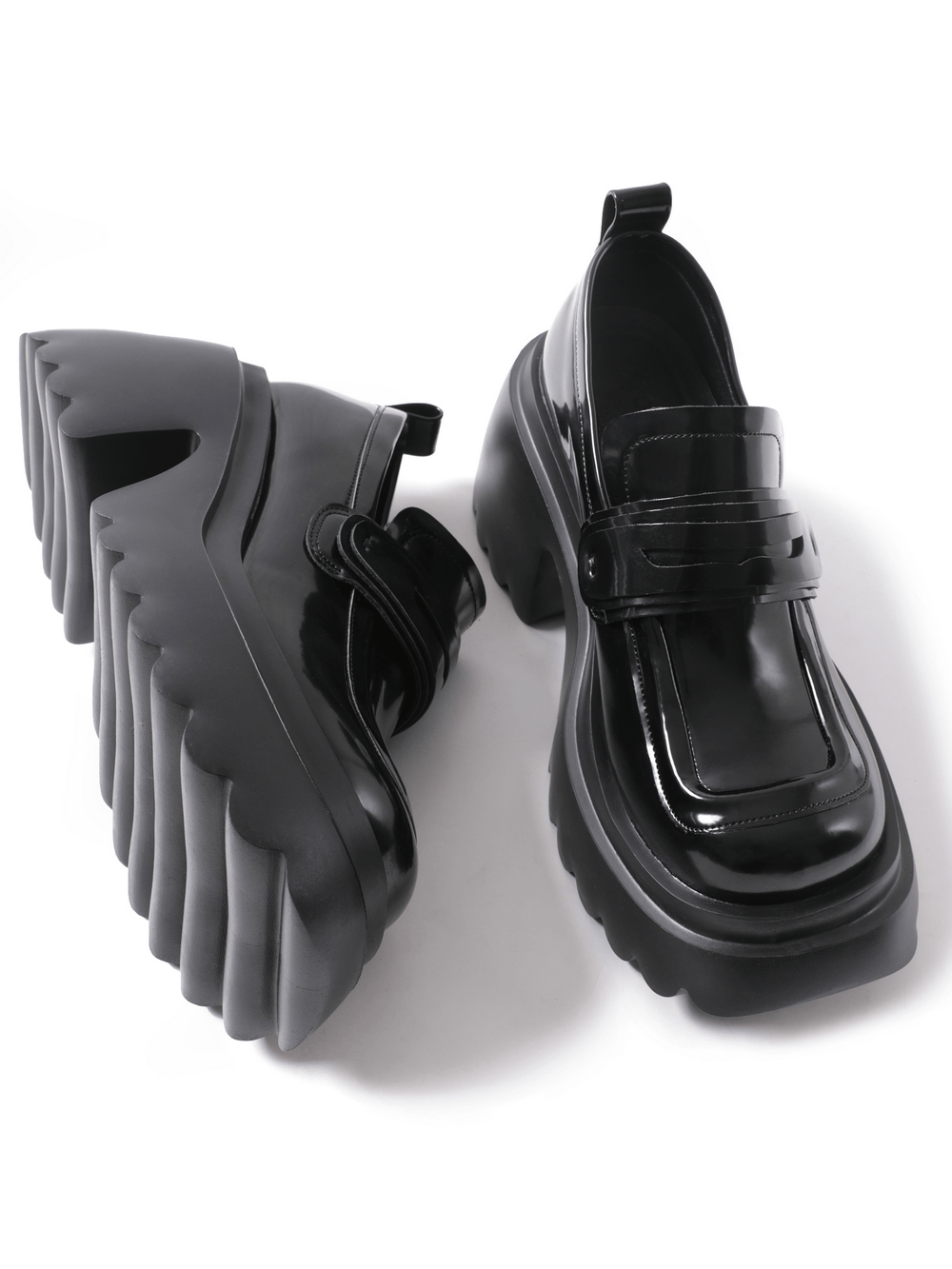 Black Patent Platform Loafers with Chunky Sole