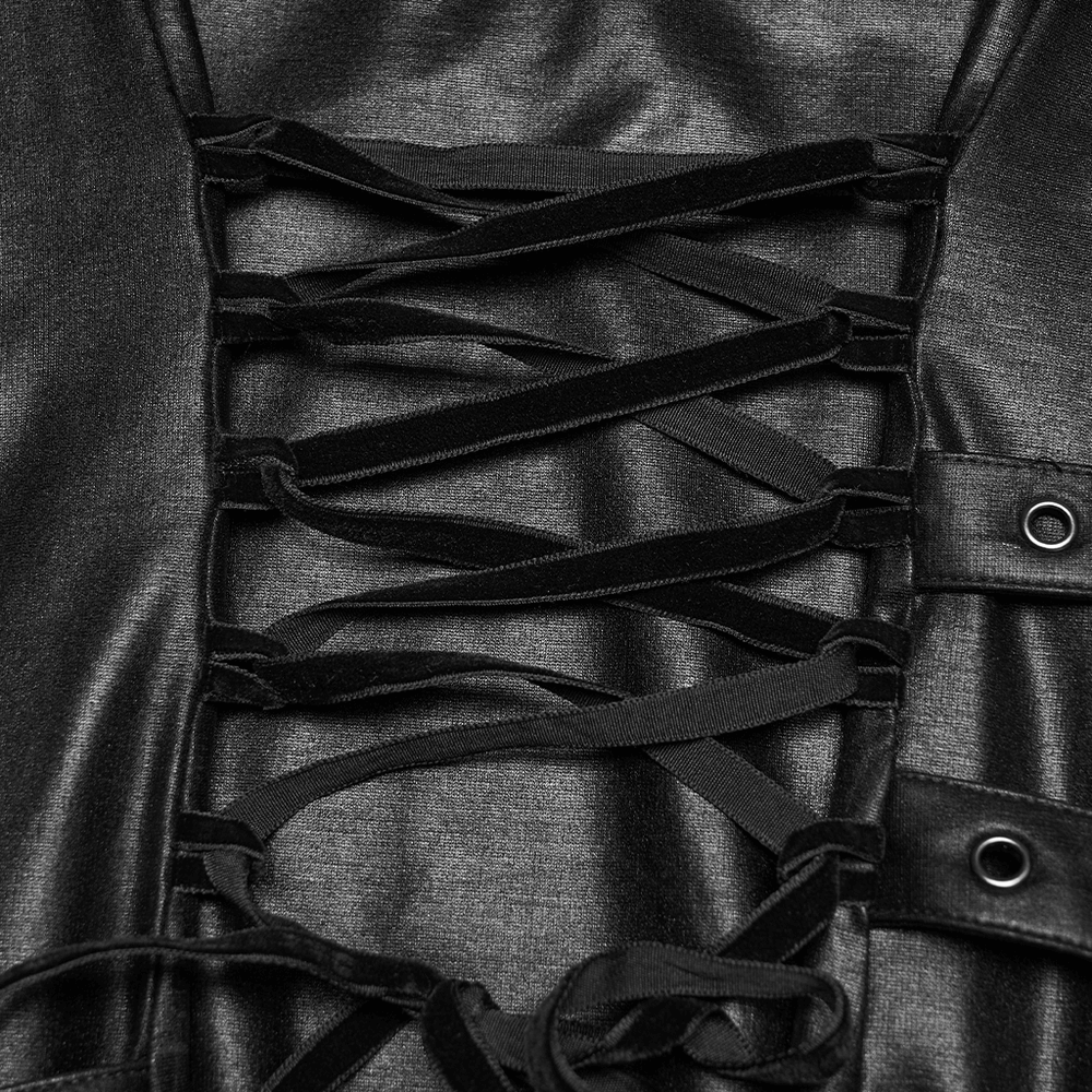US SALE of k Punk A-Line Slip Dress with Rivets and Lace-Up Back