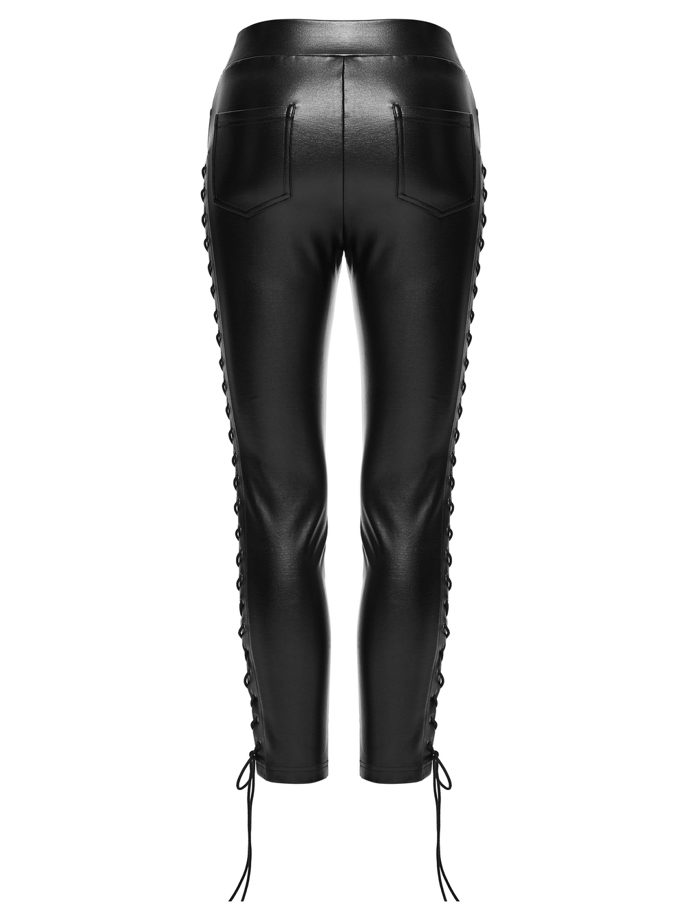 Black Punk Faux Leather Leggings with Side Drawstrings