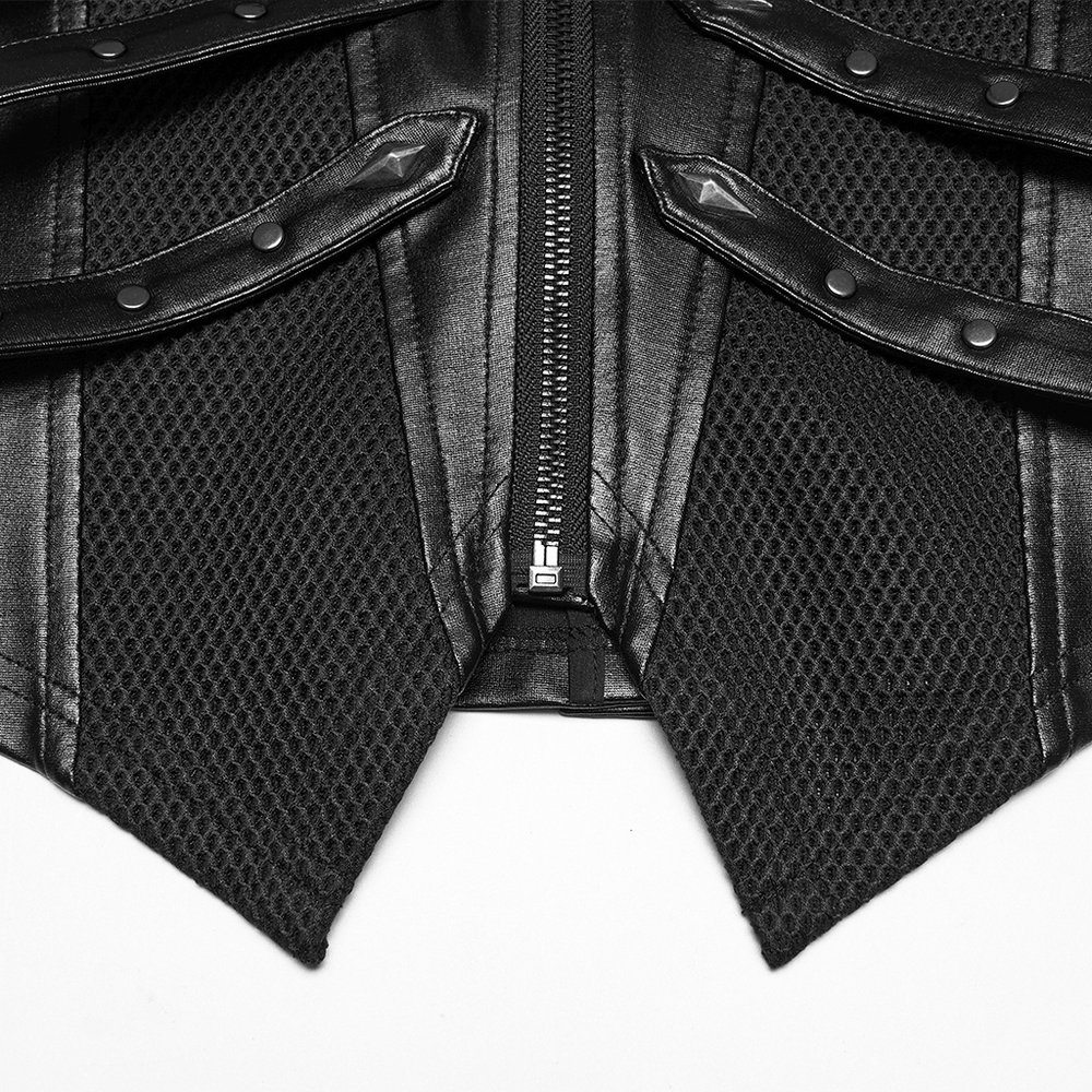 Black Punk Halter Vest with Studded Strap Panels