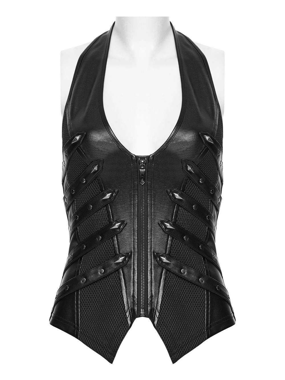 Black Punk Halter Vest with Studded Strap Panels