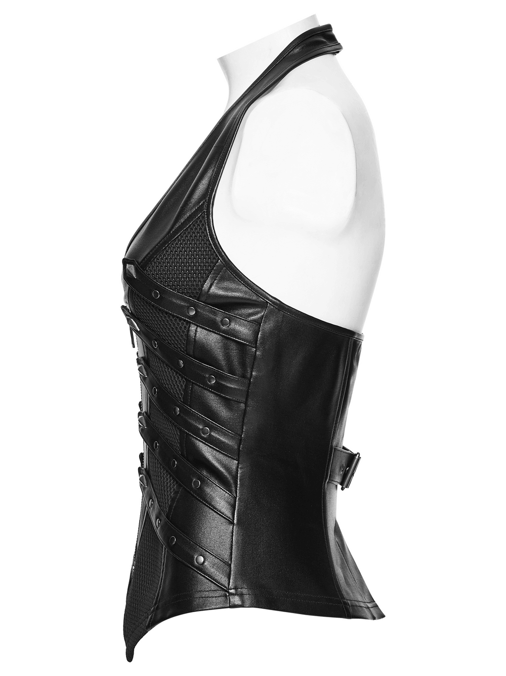 Black Punk Halter Vest with Studded Strap Panels