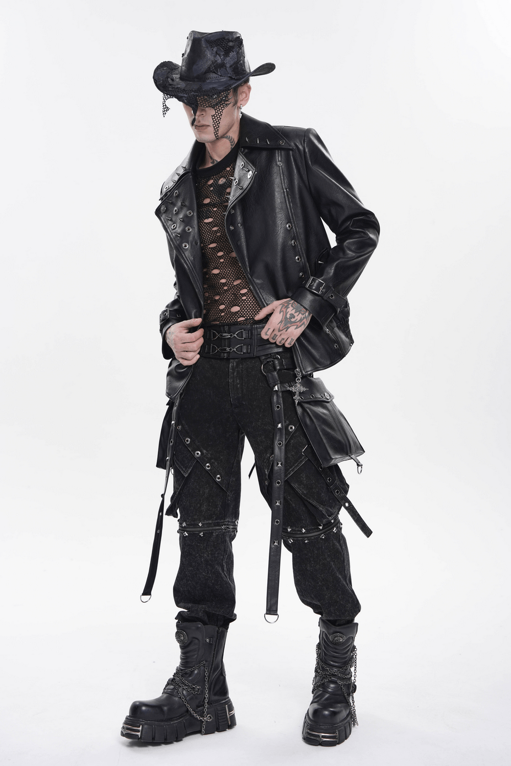 Black Punk Harness Belt with Garter Straps and Pouches