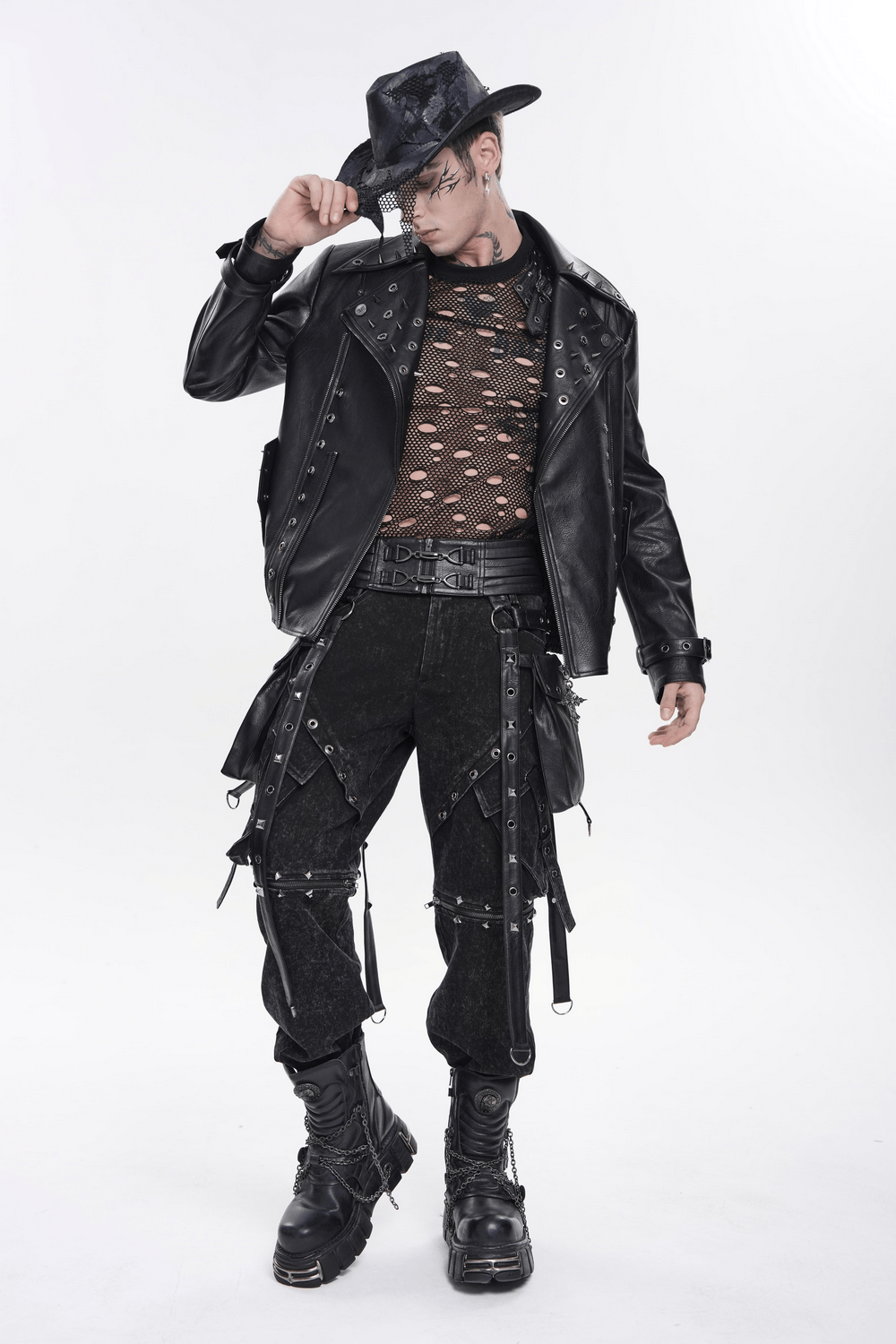 Black Punk Harness Belt with Garter Straps and Pouches