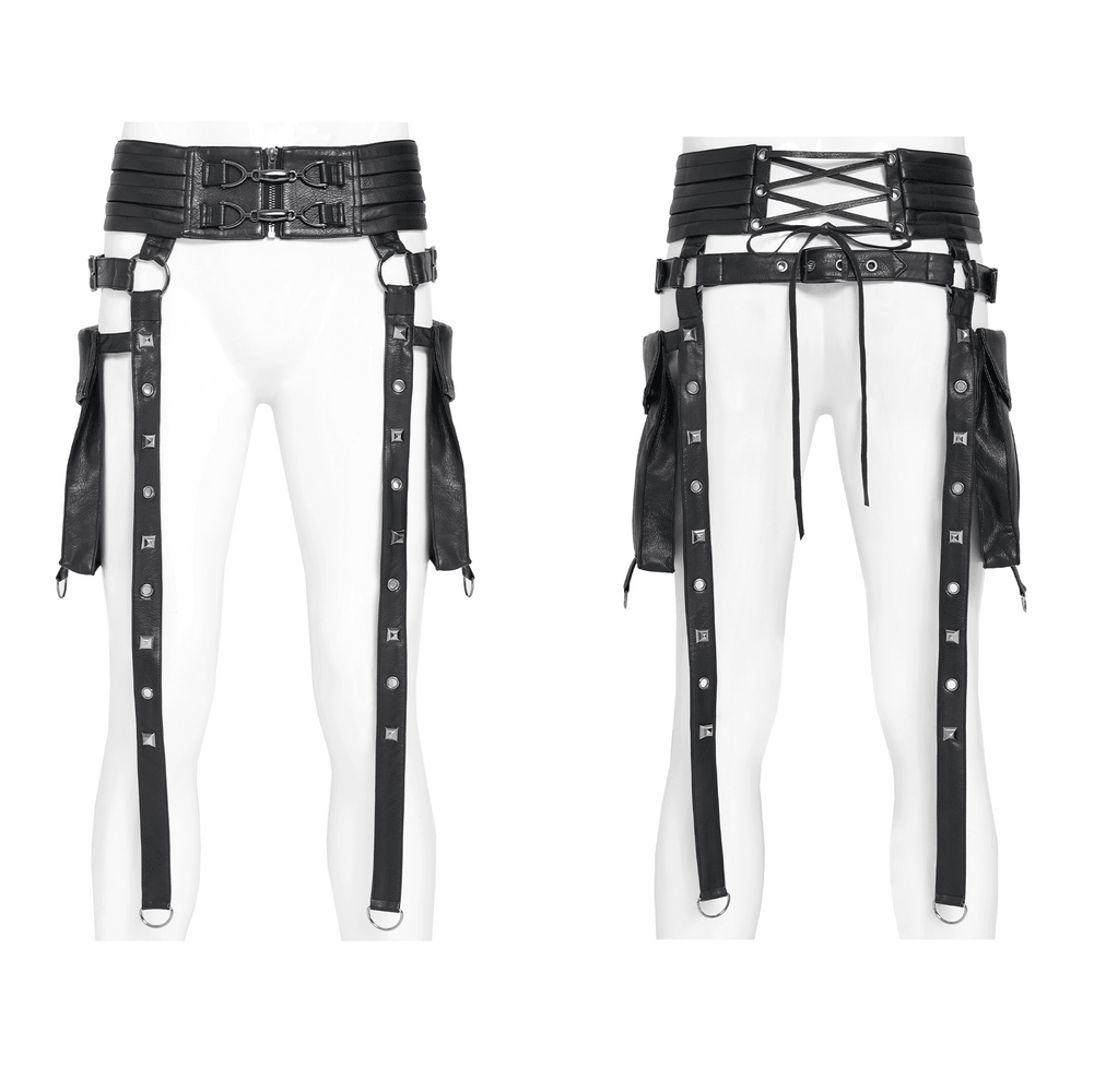Black Punk Harness Belt with Garter Straps and Pouches