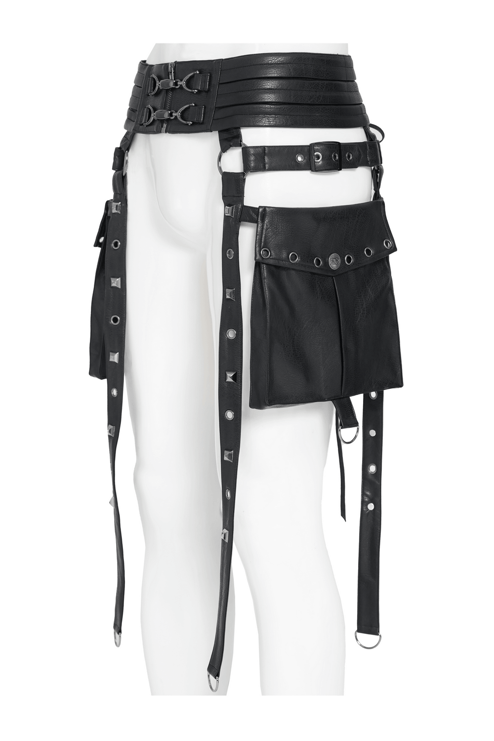 Black Punk Harness Belt with Garter Straps and Pouches