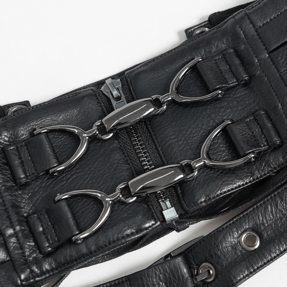Black Punk Harness Belt with Garter Straps and Pouches