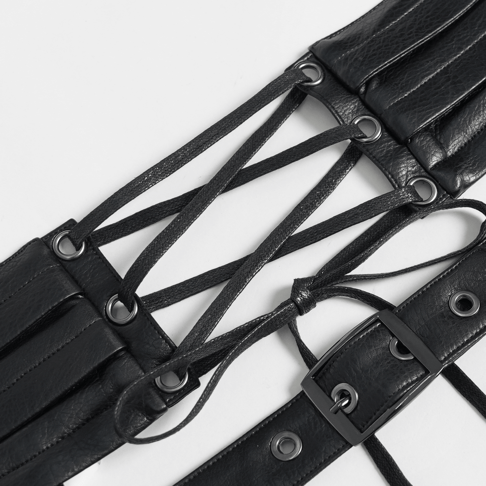 Black Punk Harness Belt with Garter Straps and Pouches
