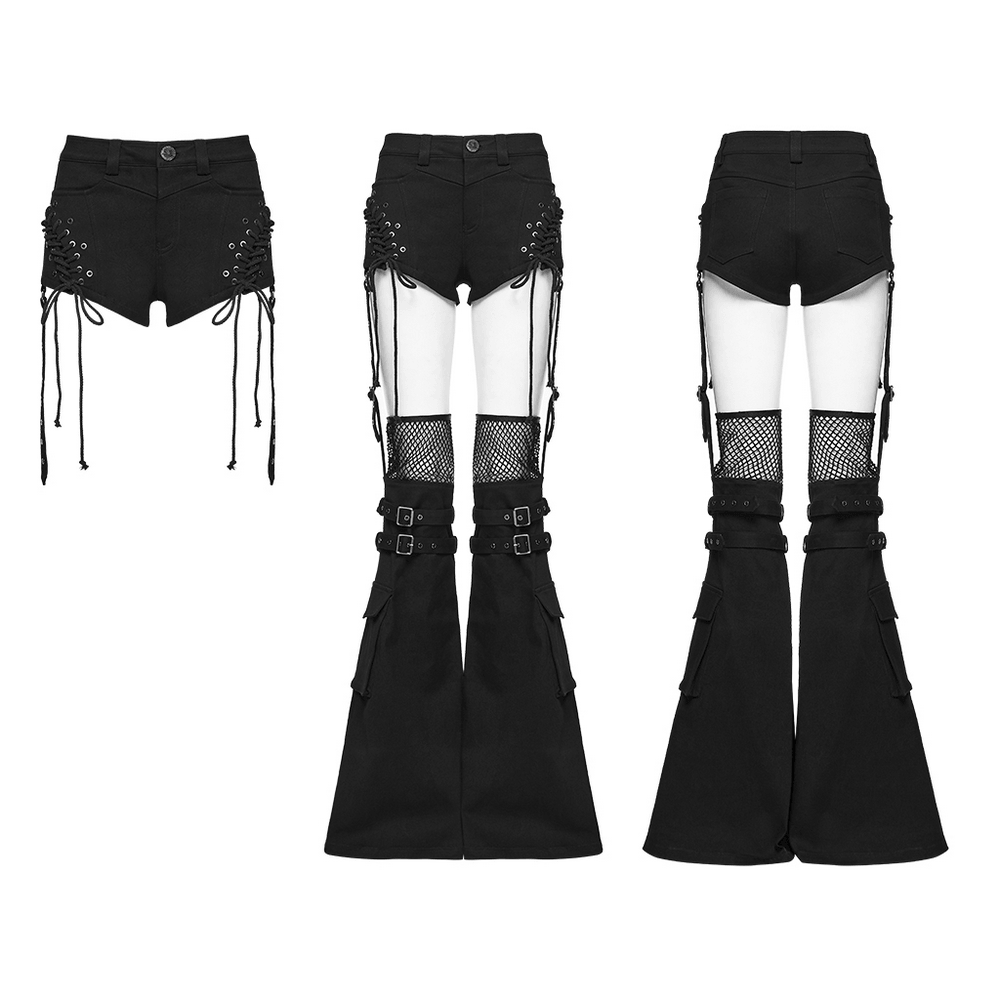 Black Punk Lace Up Shorts and Detachable Flared Pants