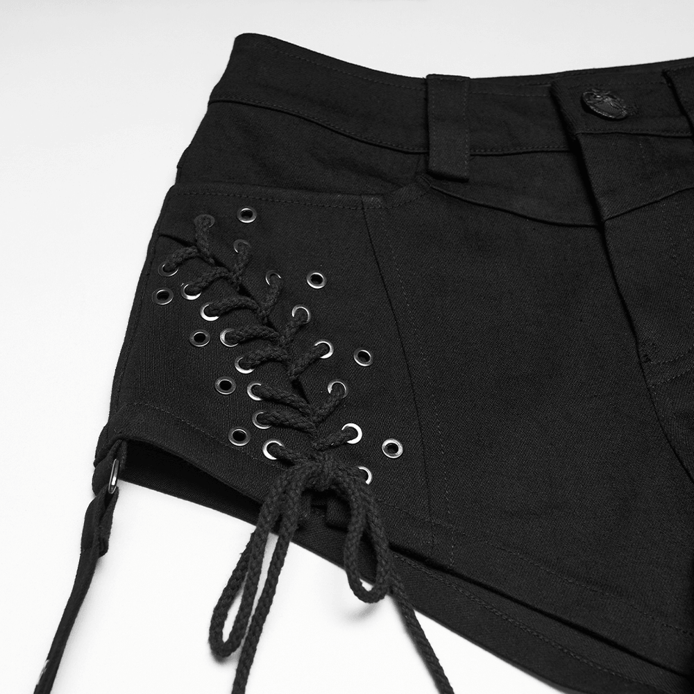 Black Punk Lace Up Shorts and Detachable Flared Pants