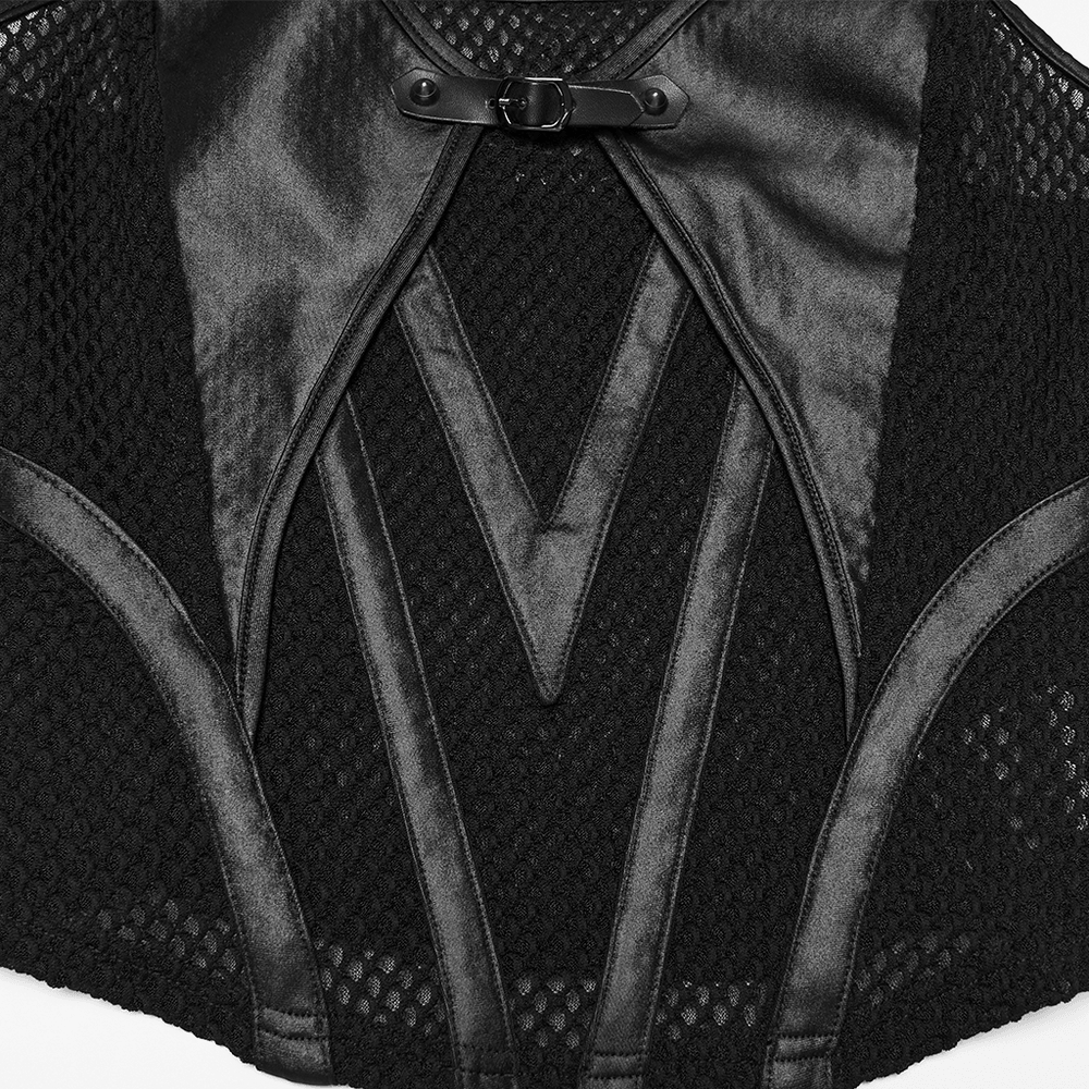 Black Punk Mesh Camisole Top With Faux Leather