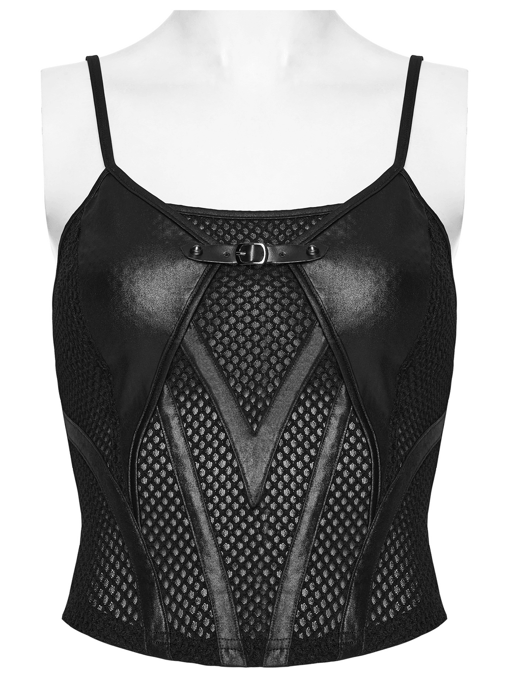 Black Punk Mesh Camisole Top With Faux Leather