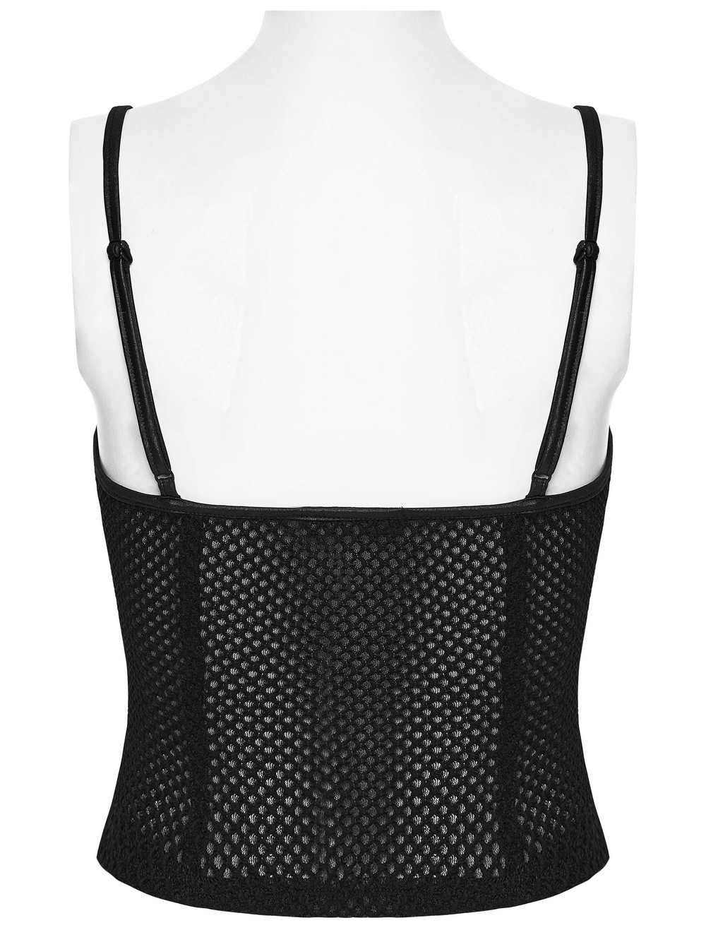 Black Punk Mesh Camisole Top With Faux Leather