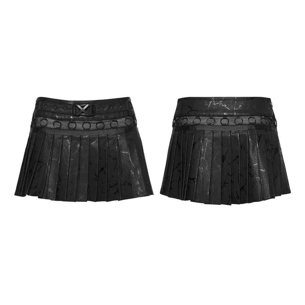 Black Punk Pleated Mini Skirt with Ring Details