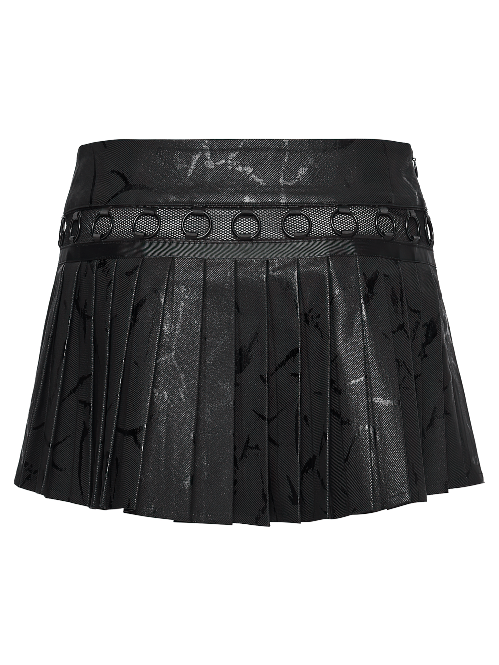 Black Punk Pleated Mini Skirt with Ring Details