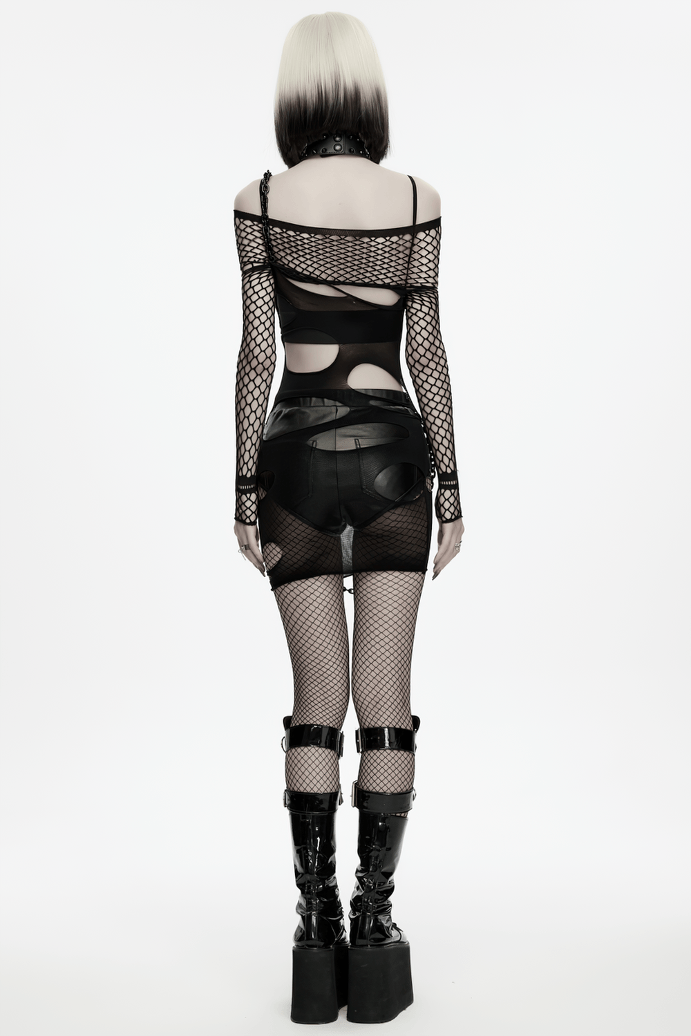 Black Punk Ripped Crop Top with Detachable Chains