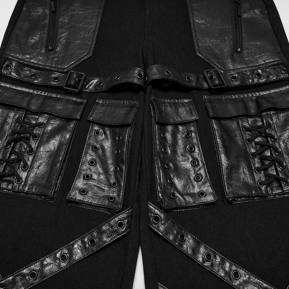 Black Punk Wide-Leg Cargo Pants with Harness Straps