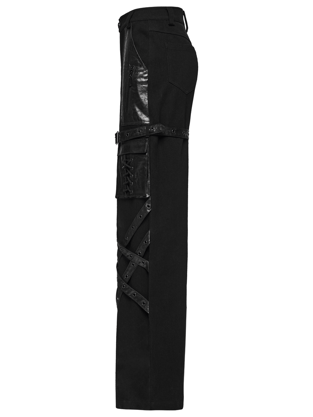 Black Punk Wide-Leg Cargo Pants with Harness Straps