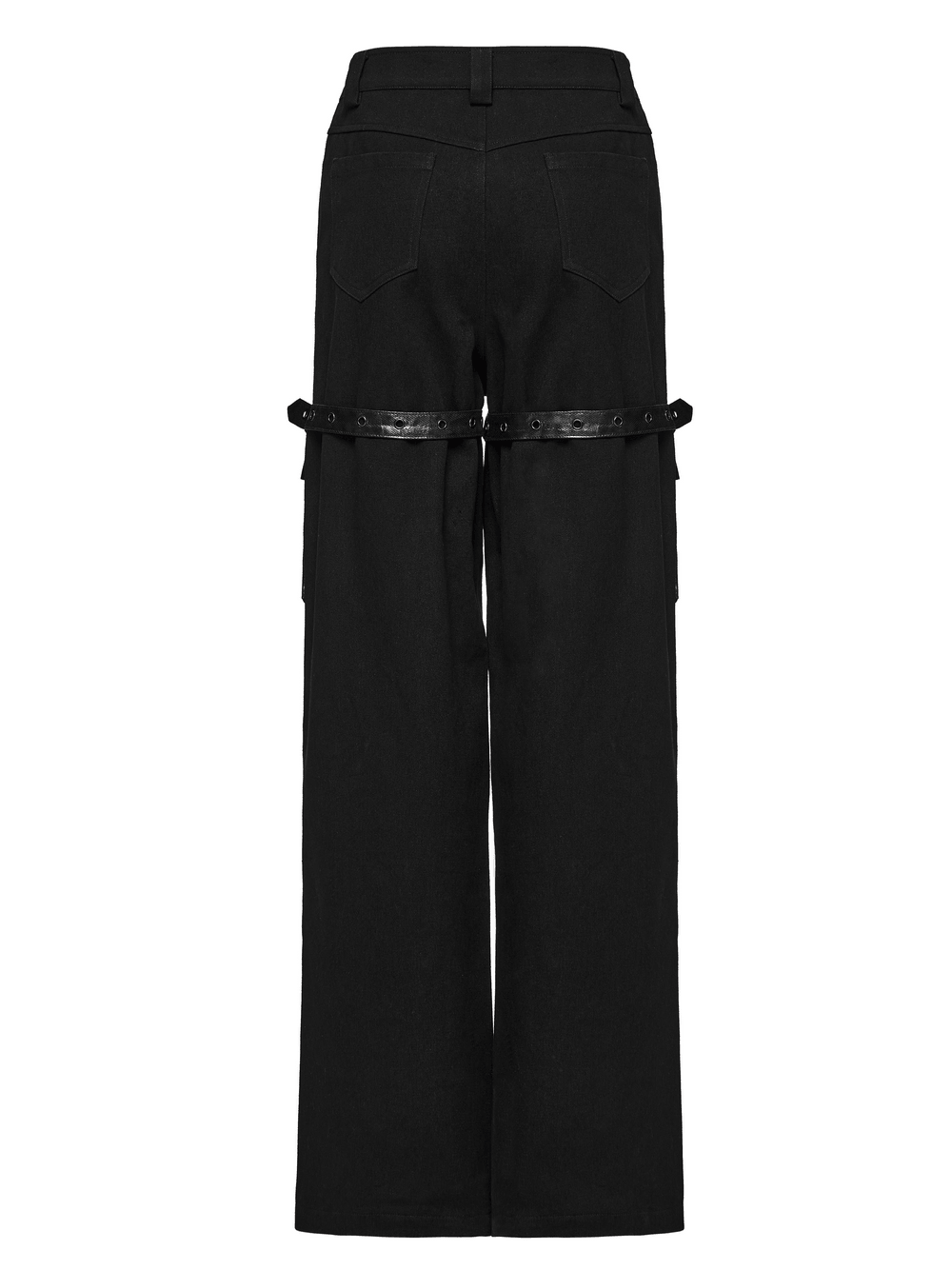 Black Punk Wide-Leg Cargo Pants with Harness Straps