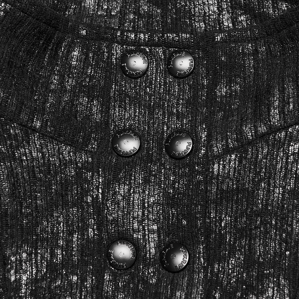 Black Ribbed Punk Jacket with Hood and Leather Cuffs