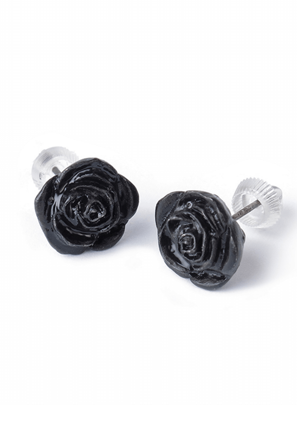 Black Rose Stud Earrings with Surgical Steel Posts