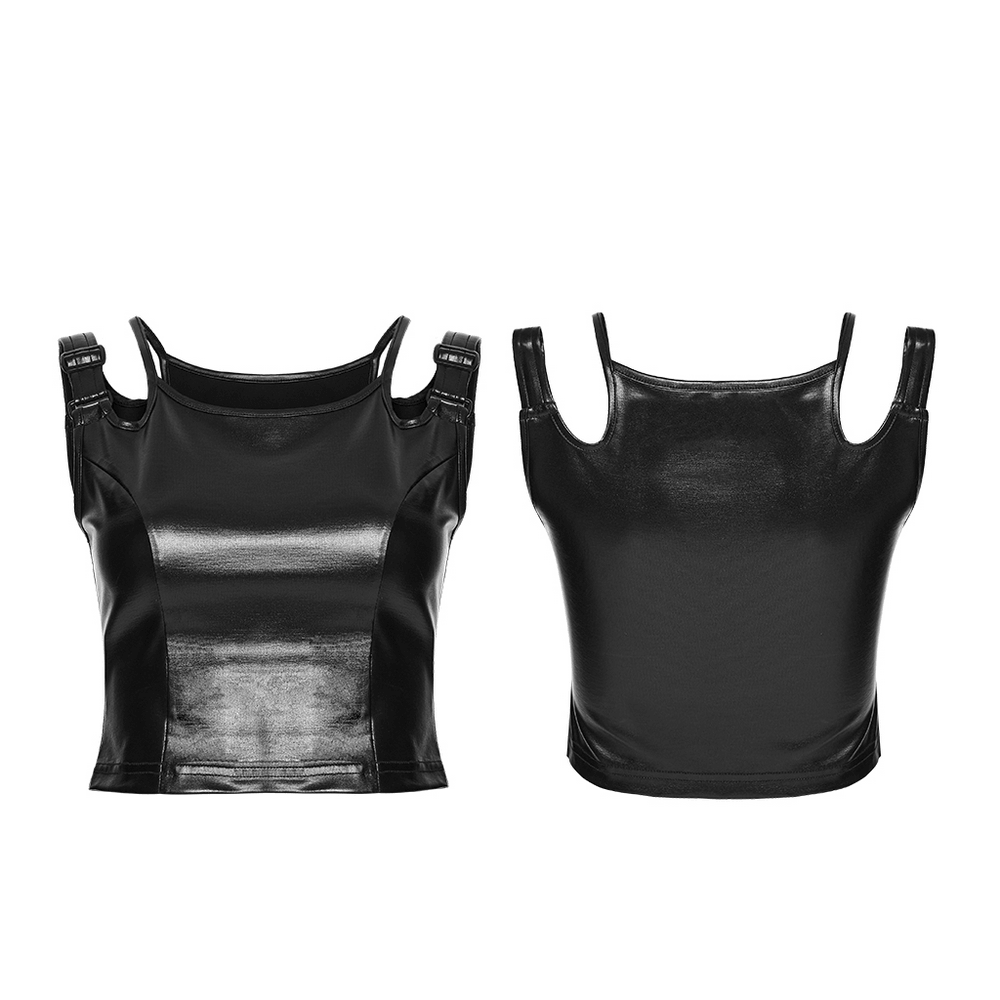 Black Rubberized Punk Techwear Crop Top Women