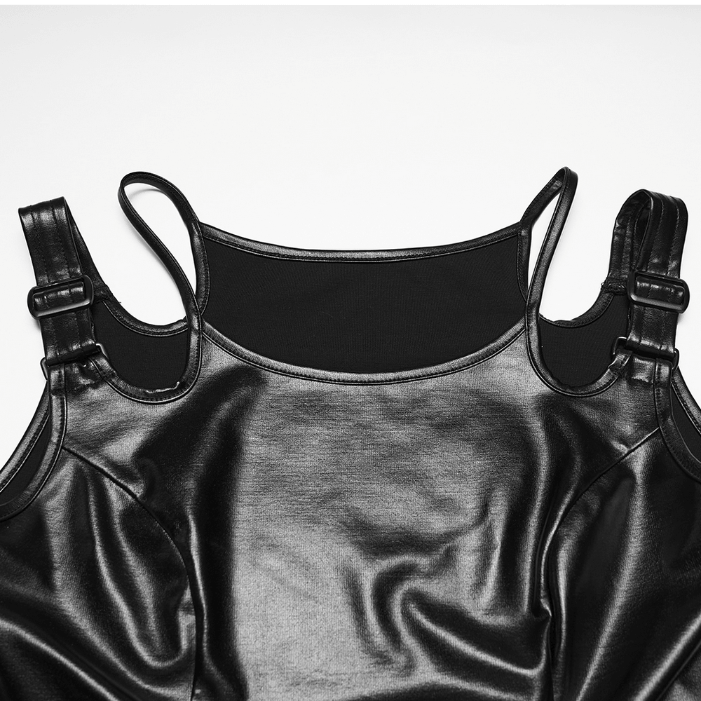 Black Rubberized Punk Techwear Crop Top Women