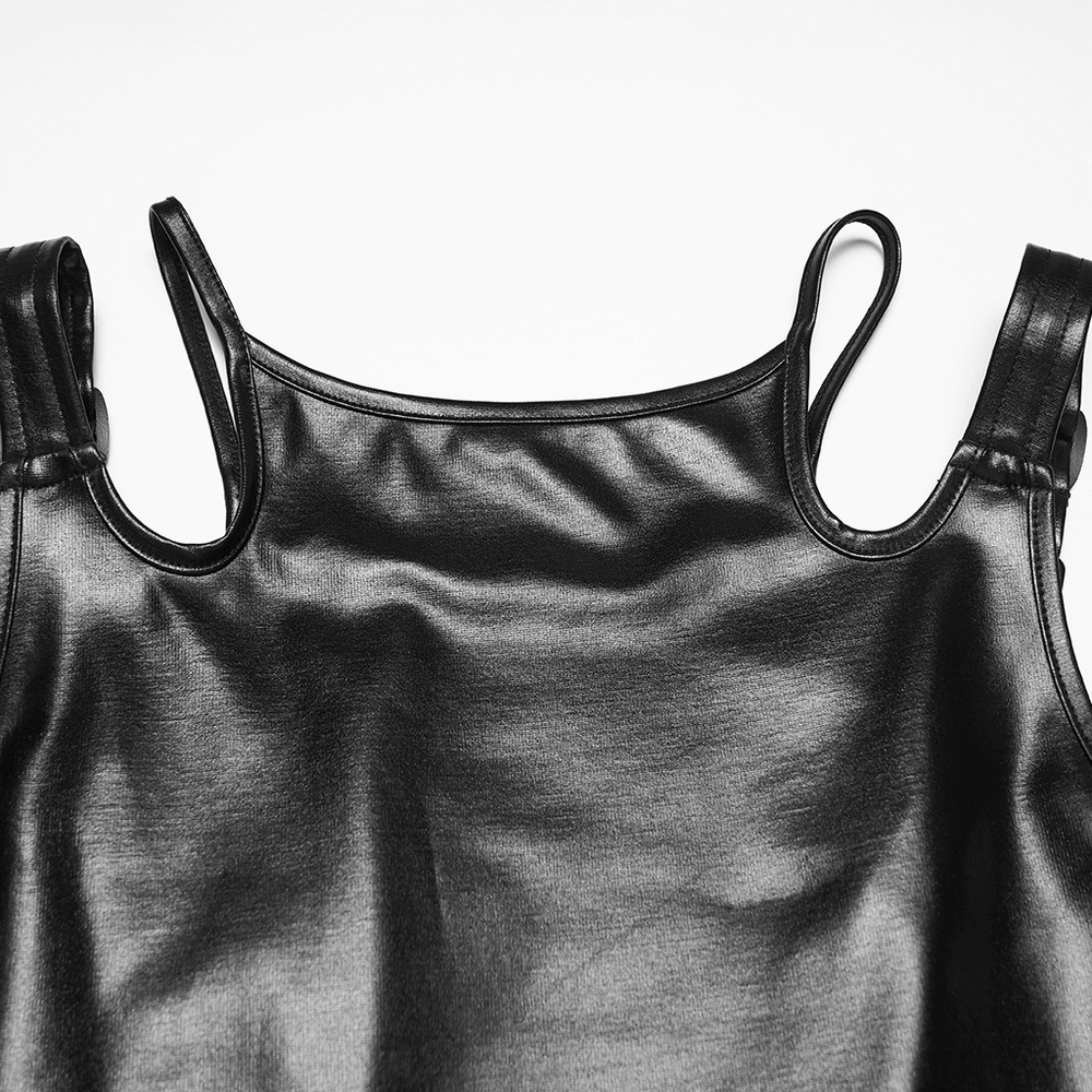 Black Rubberized Punk Techwear Crop Top Women
