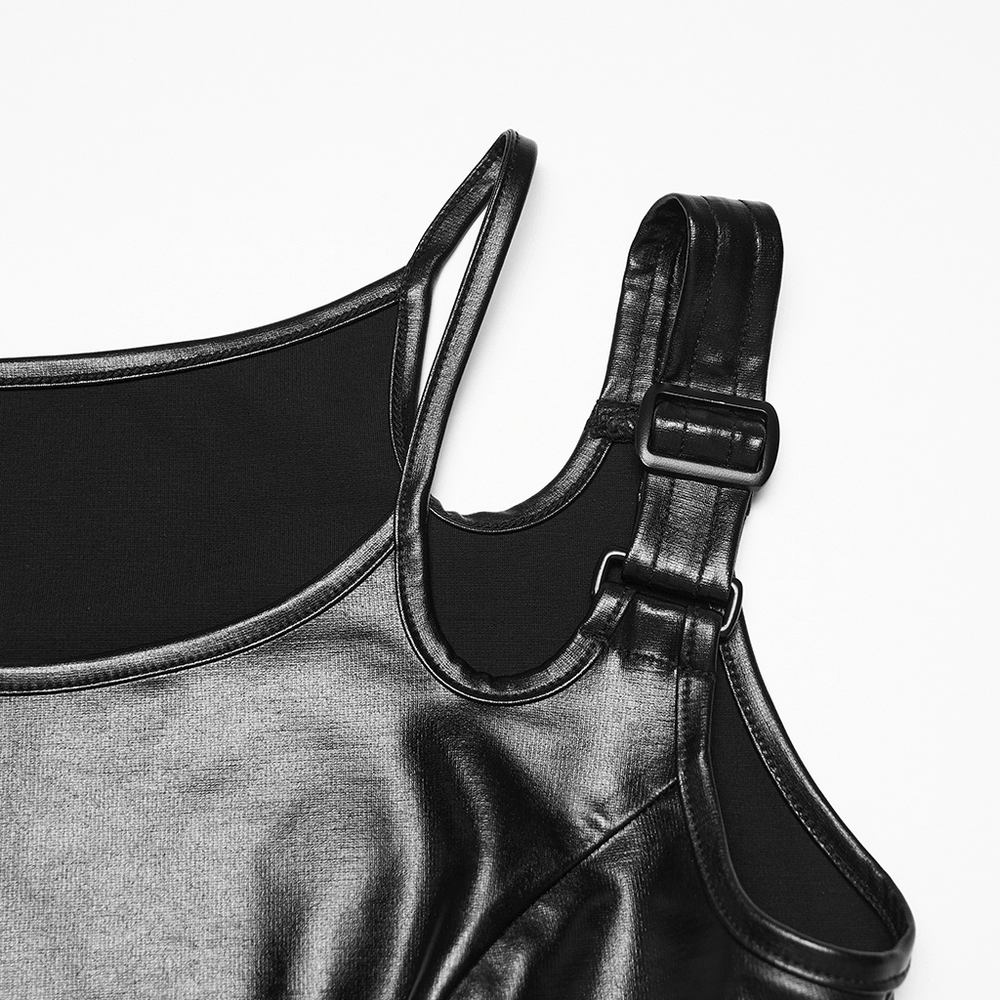 Black Rubberized Punk Techwear Crop Top Women