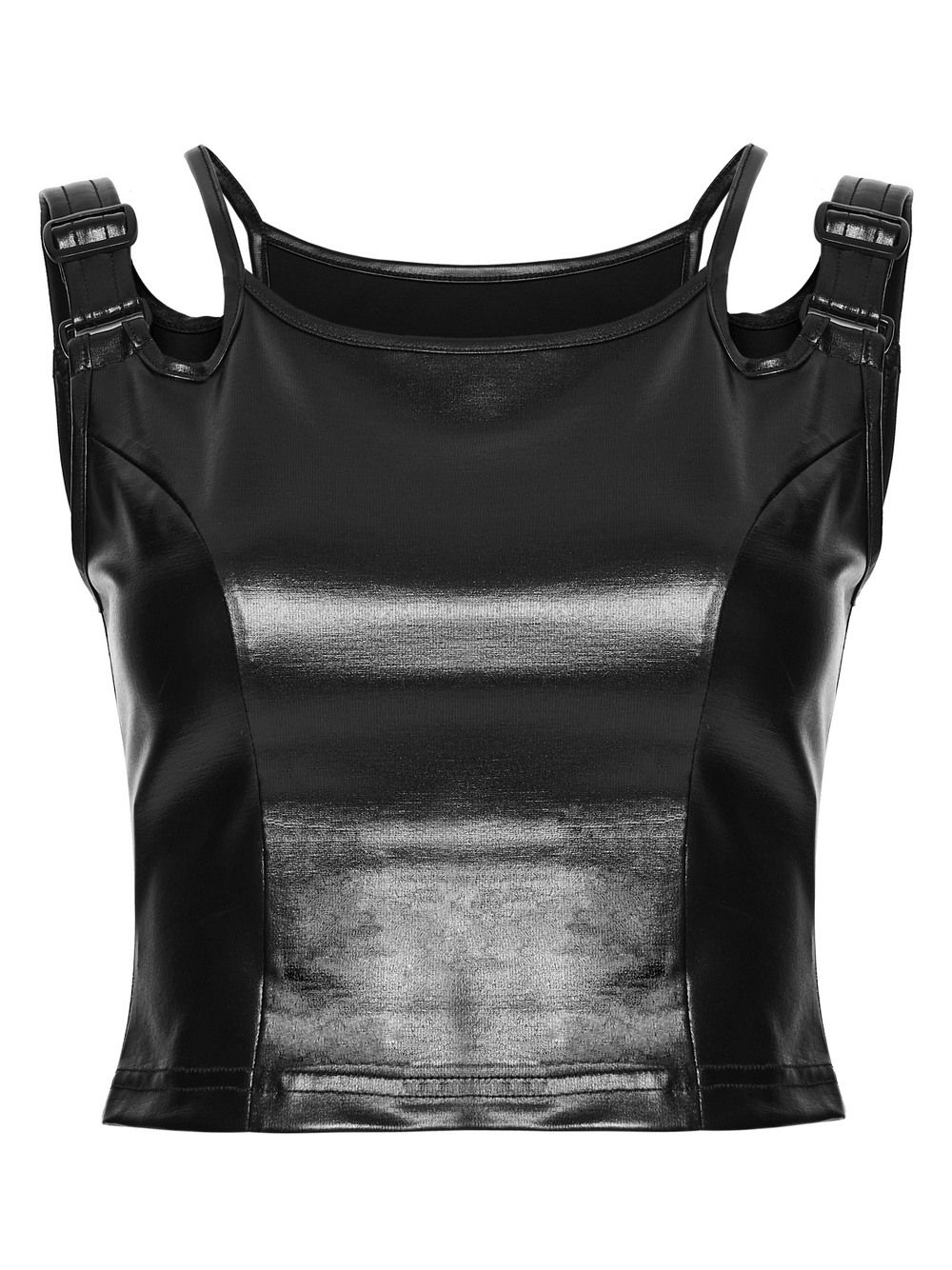 Black Rubberized Punk Techwear Crop Top Women