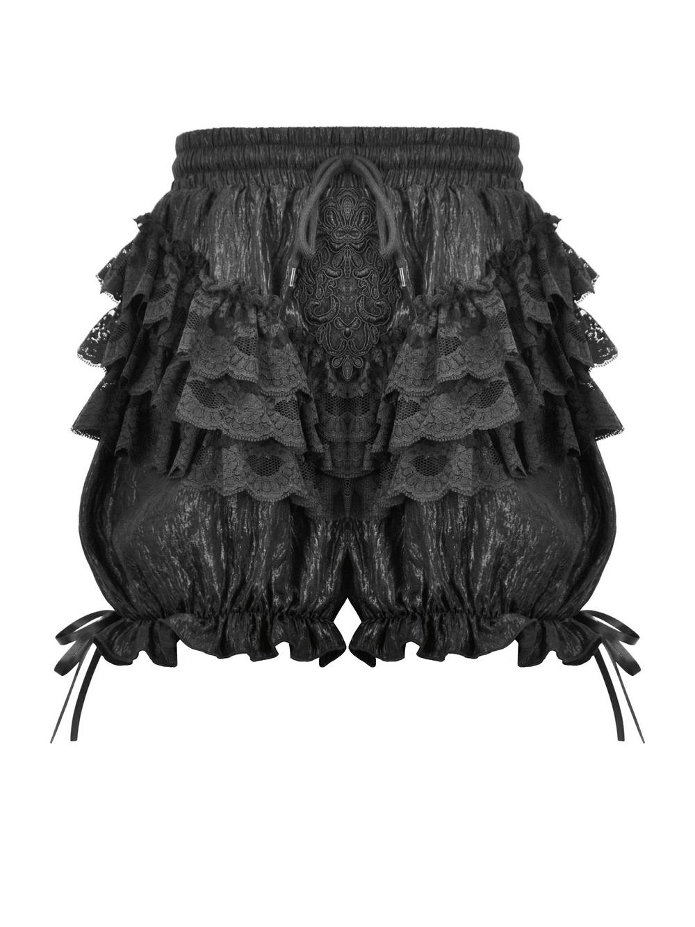 Black Ruffle Lace Bloomers Shorts with Tying Ribbons Detail