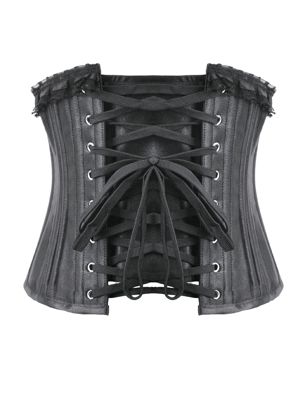Black Satin Underbust Corset with Front Busk Closure