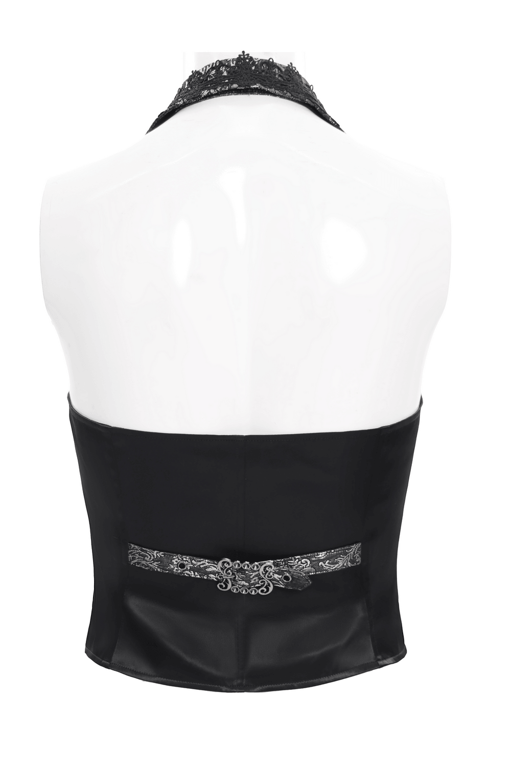 Black Silver Gothic Brocade Waistcoat with Lace
