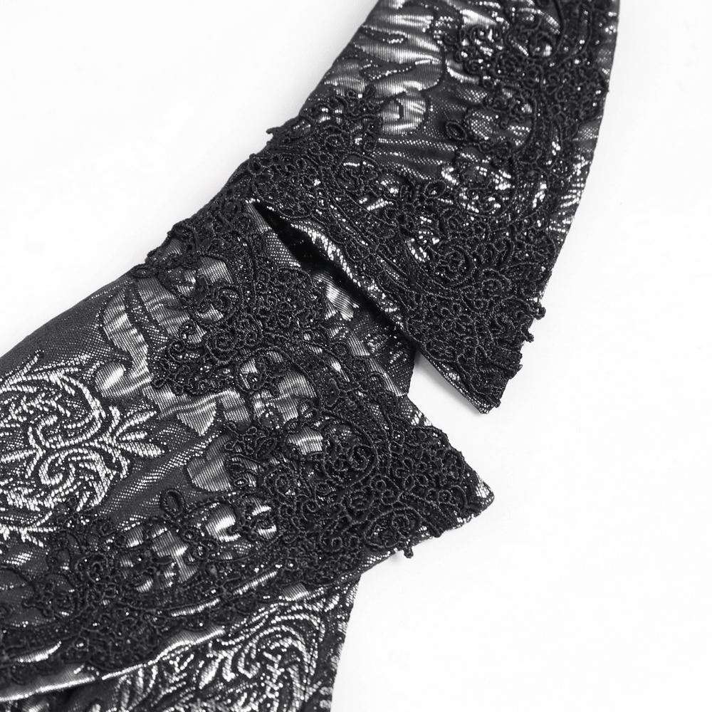 Black Silver Gothic Brocade Waistcoat with Lace