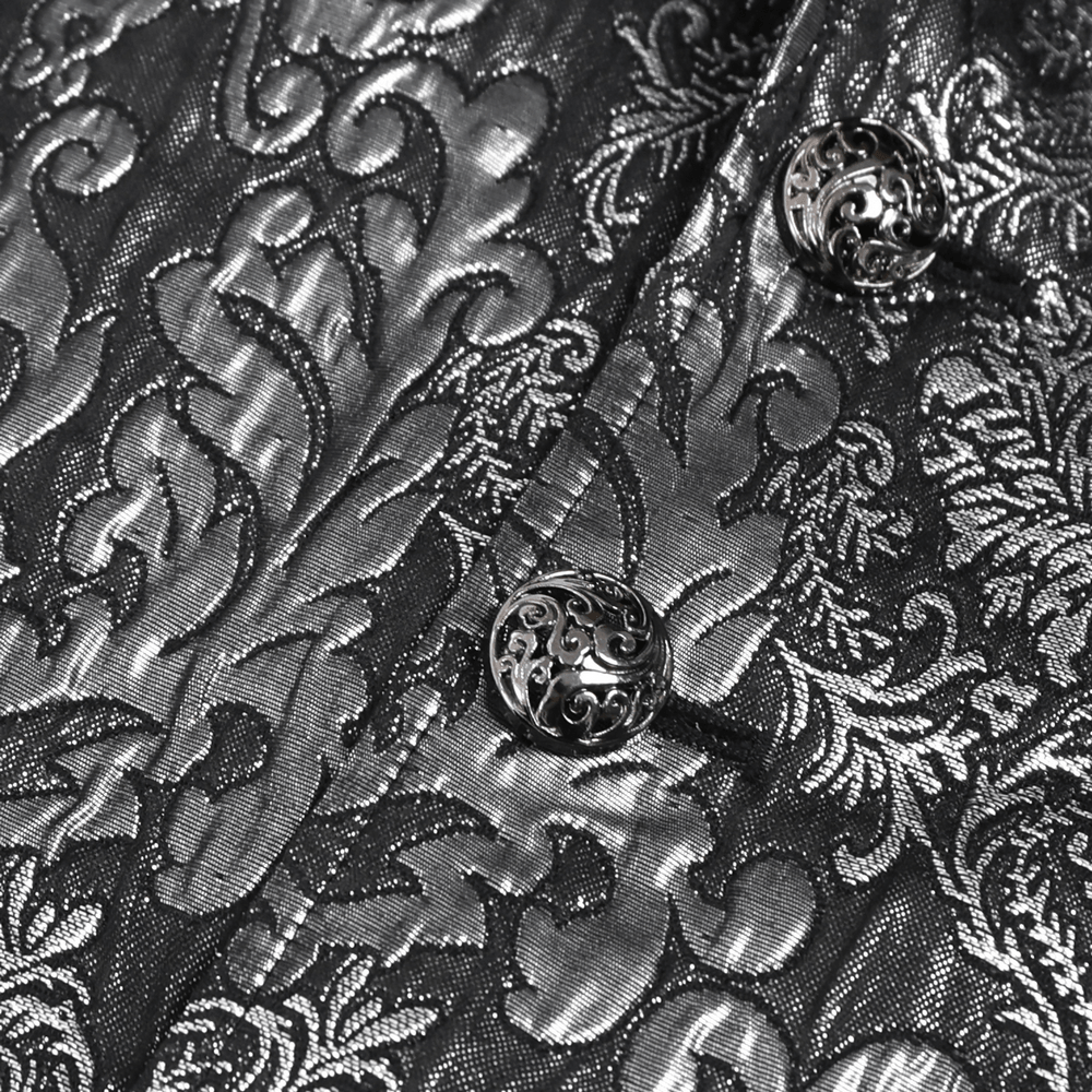 Black Silver Gothic Brocade Waistcoat with Lace