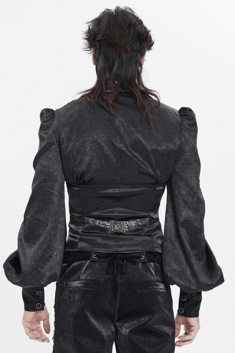 Black Silver Gothic Brocade Waistcoat with Lace