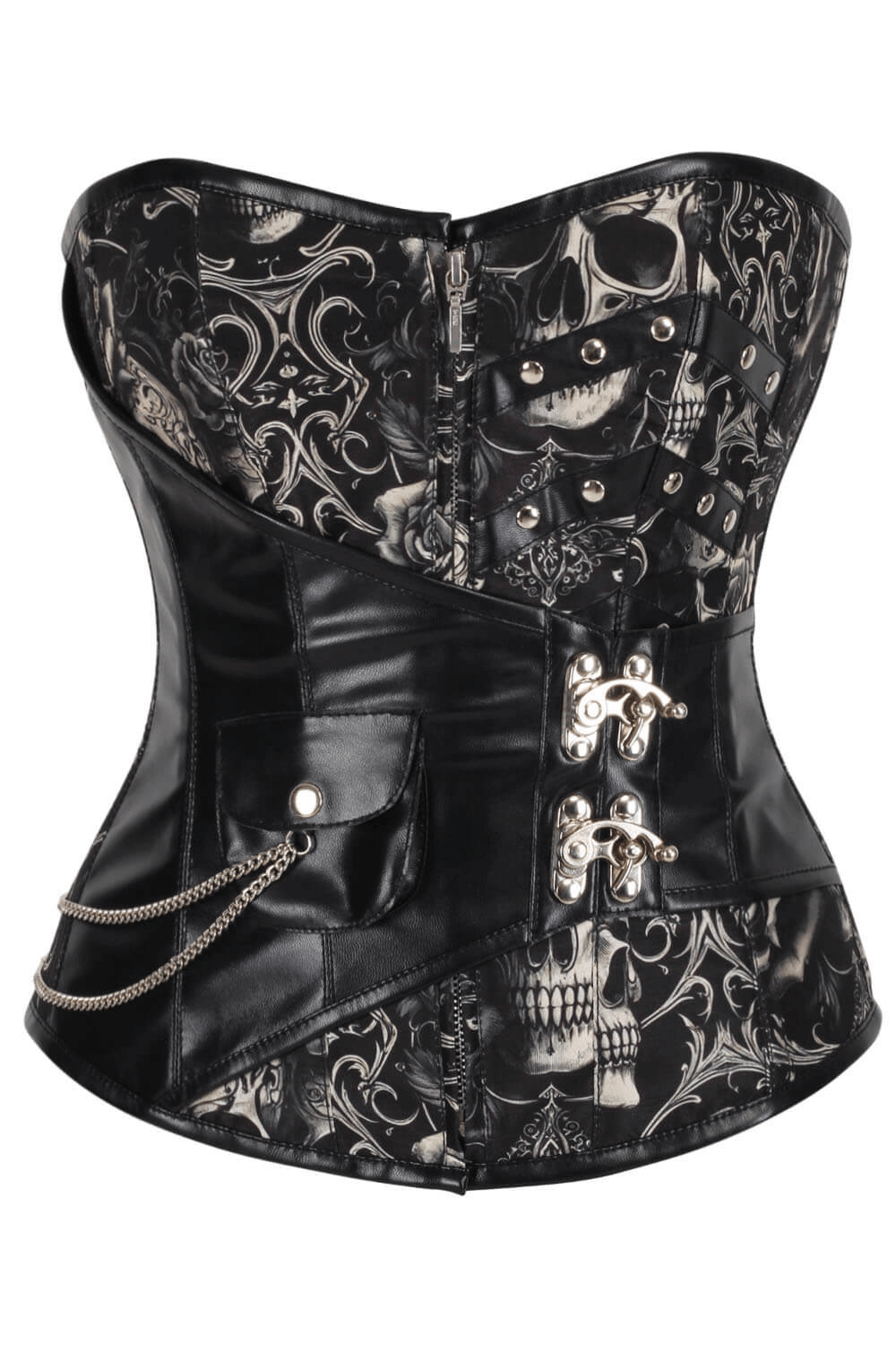 Black Skull Baroque Overbust Corset in Steampunk Fashion