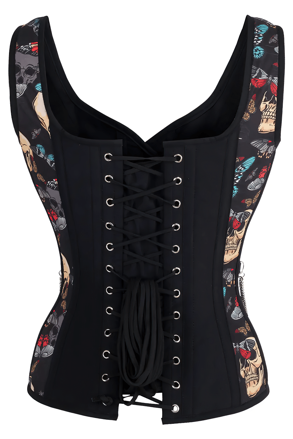 Black Skull Butterfly Gothic Overbust Corset with Chain Trim