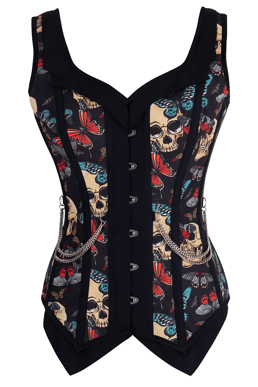 Black Skull Butterfly Gothic Overbust Corset with Chain Trim