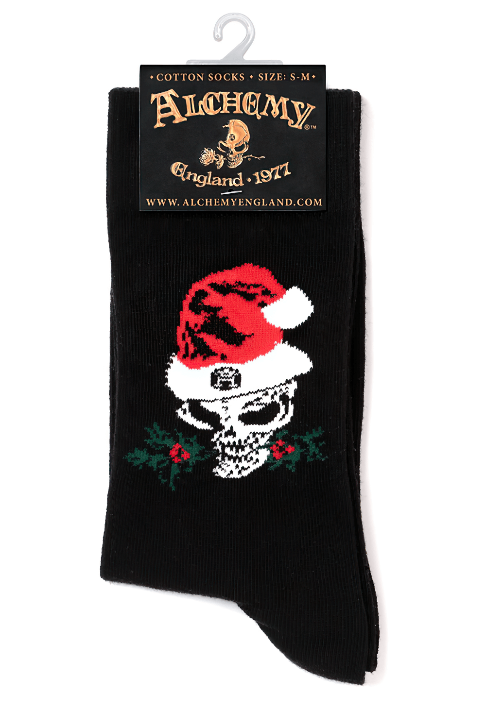 Black Skull Santa Holiday Socks with Gothic Design