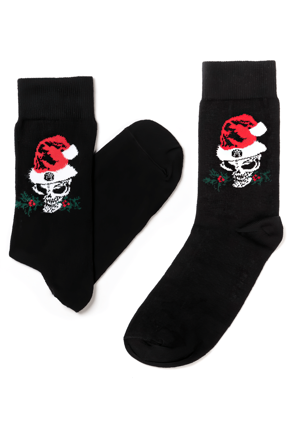 Black Skull Santa Holiday Socks with Gothic Design