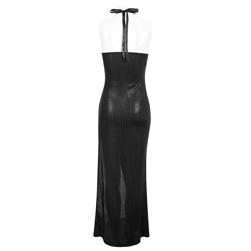 Black Sleevless High Slit On Side Long Dress / Gothic Women's Clothing with Chain