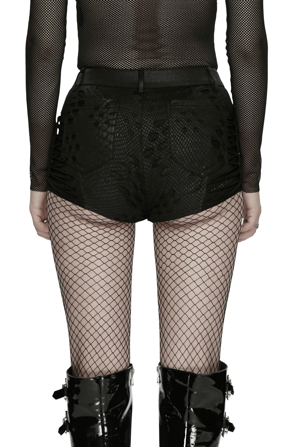 Black Snake-Print Punk Low Waist Lace-Up Shorts