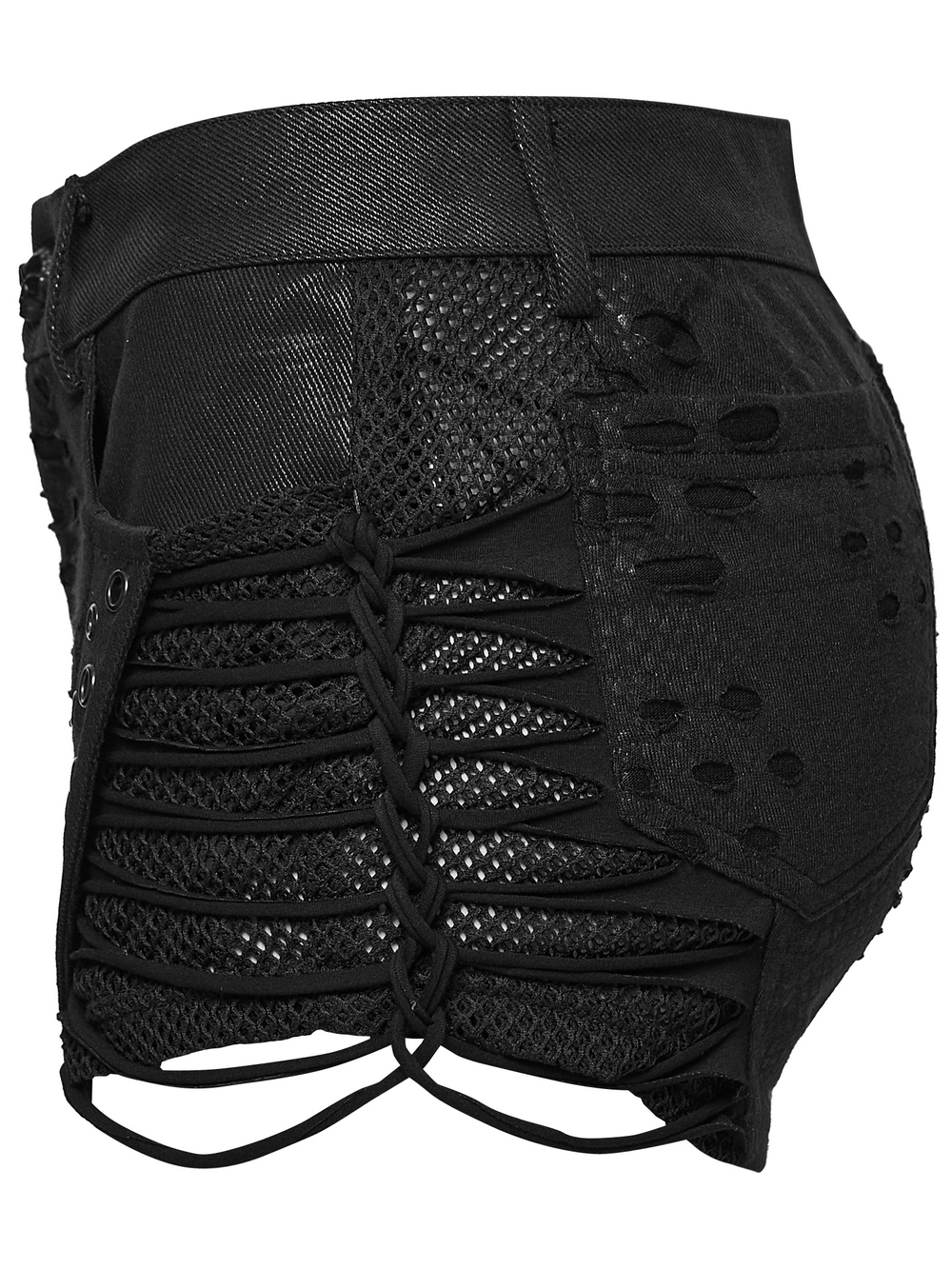Black Snake-Print Punk Low Waist Lace-Up Shorts