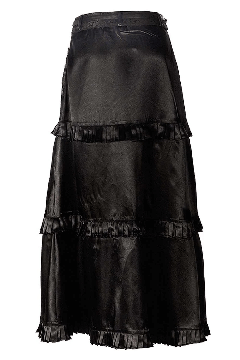 Black Steampunk Layered High Low Skirt with Chain Detail